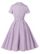 Purple 1950s Plaid Square Neck Button Swing Dress