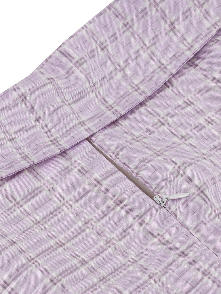 Purple 1950s Plaid Square Neck Button Swing Dress