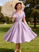 Purple 1950s Plaid Square Neck Button Swing Dress