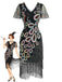 Black 1920s Peacock Sequin Beaded Fringe Flapper Dress
