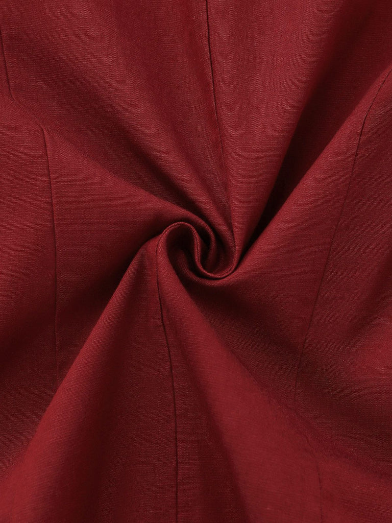 [Pre-Sale] Burgundy Lace-Trimmed Puff-Sleeve Button-Up Shirt