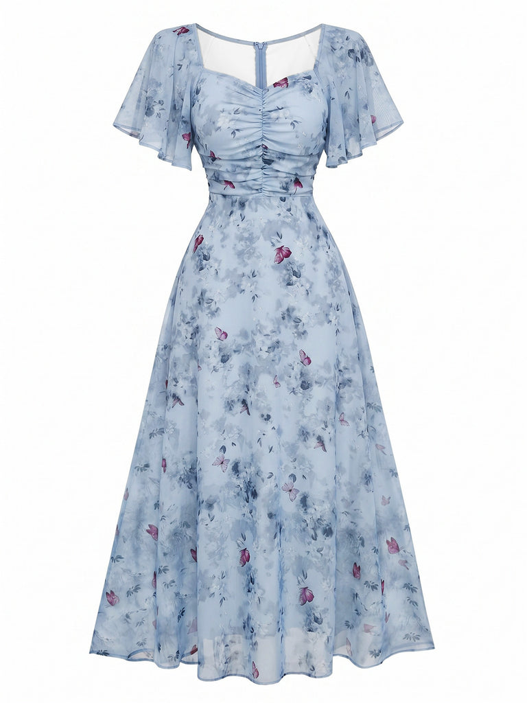 retro chiffon dress 1960s Light Green Chiffon & Taffeta Maxi Dress