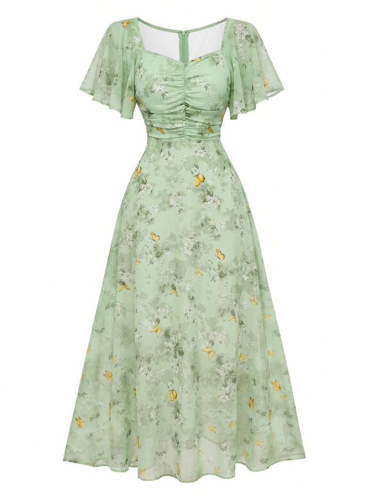vintage style chiffon dress Vintage 60s Chiffon Dress: Robin's Egg Blue, Ruffle Detail, Mod Style (B40 W28)