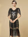 1920s Sequin Fringe Flapper V-Neck Dress