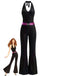 Black 1970s Disco Sequined Halter Flared Jumpsuit