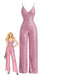 Pink 1930s V-Neck Spaghetti Strap Sequined Jumpsuit