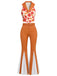 [Pre-Sale] 2PCS Orange 1970s Floral Top & Belted Flare Pants
