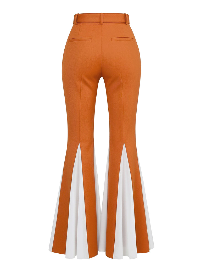 [Pre-Sale] 2PCS Orange 1970s Floral Top & Belted Flare Pants