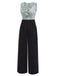Blue 1940s Plaid V-Neck Ruffle Jumpsuit