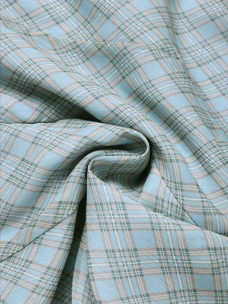 Blue 1940s Plaid V-Neck Ruffle Jumpsuit