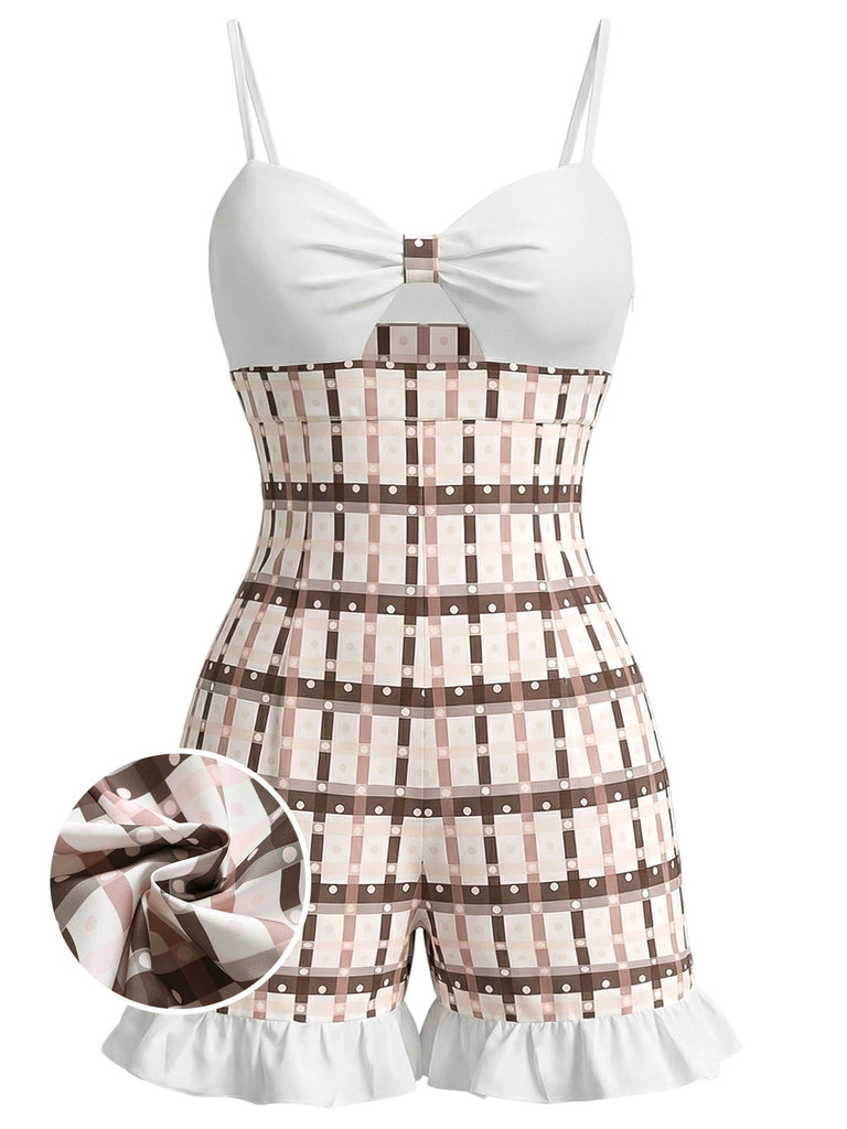 Light Brown 1950s Ruffle Cutout Romper