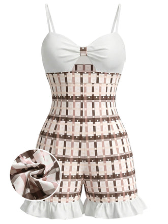 Light Brown 1950s Ruffle Cutout Romper