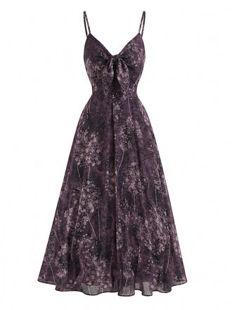[Pre-Sale] Purple 1930s Floral V-Neck Bohemian Slip Dress