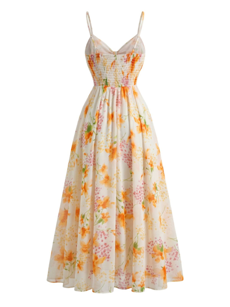 Multicolor 1930s Floral V-Neck Bohemian Slip Dress | Retro Stage Multicolor 1930s Floral V-Neck Bohemian Slip Dress | Retro Stage