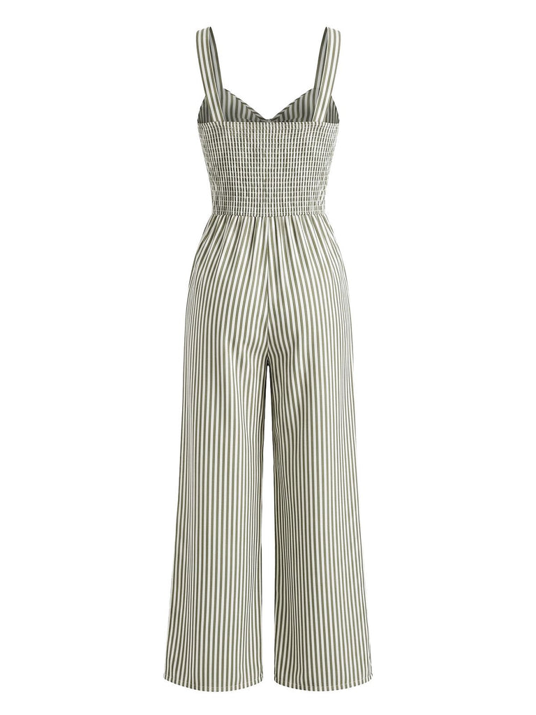 Blue 1950s Striped Twisted Hollow V-Neck Jumpsuit, vintage romper, retro jumpsuit - perfect for women who love vintage and retro fashion