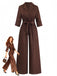 Dark Coffee 1950s Lapel Collar Belted Wide Leg Jumpsuit