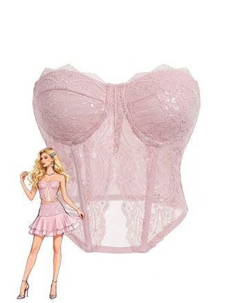 Dark Pink 1980s Lace Solid Bandeau Top