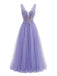 Purple 1950s Tulle V-Neck Embroidered Maxi Dress