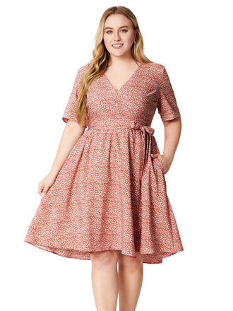 Pink 1940s Print V-Neck Short Dress