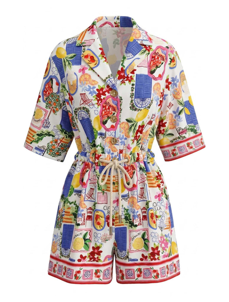 Multicolor 1970s Vintage Floral V Neck Jumpsuit 1