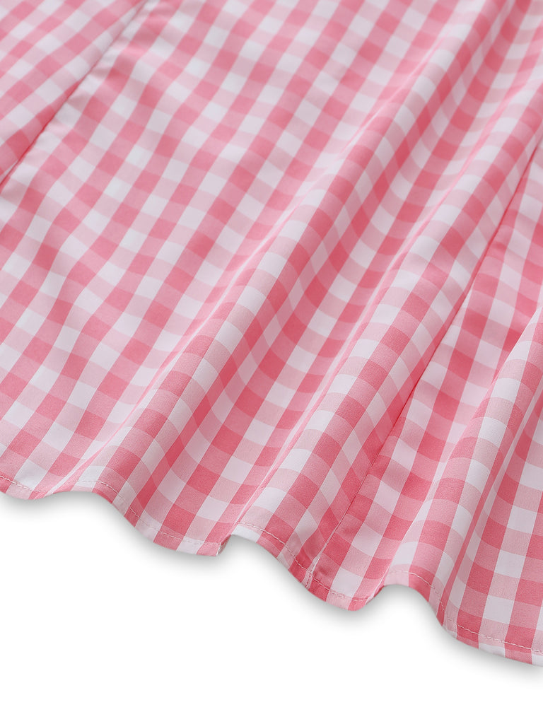 Dark Pink 1950s Plaid Patchwork Dress 5