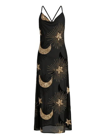 1970s Sheer Celestial Embroidered Sequin Maxi Cover-Up Dress, vintage dress, retro fashion - perfect for women who love vintage and retro fashion