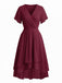 1950s Solid V-Neck Ruffle Sleeve Chiffon Asymmetrical Dress, vintage dress, retro fashion, rockabilly, pin-up fashion - perfect for women who love vintage and retro fashion