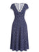 Dark Blue 1940s Floral Lace V-Neck Patchwork Dress