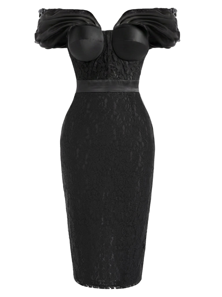 [Pre-Sale] Black White 1960s Lace Striped Dress 2