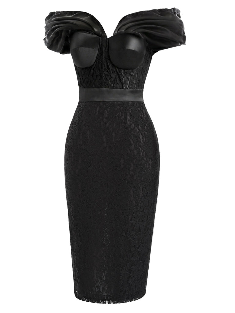 [Pre-Sale] Black White 1960s Lace Striped Dress 3