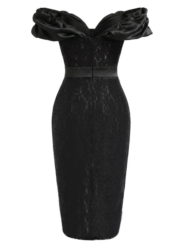 [Pre-Sale] Black White 1960s Lace Striped Dress 4