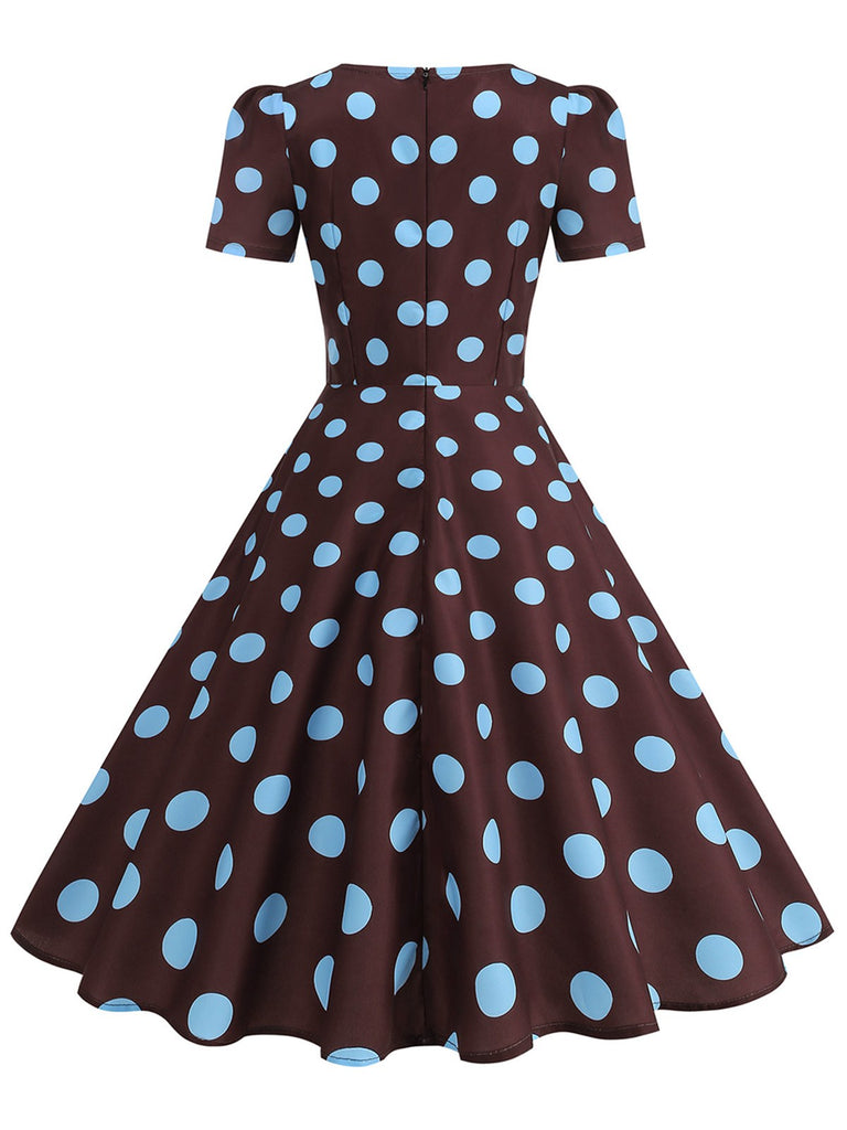 short swing dress 1950s Short Sleeve Sweetheart Neck Rose Swing Dress