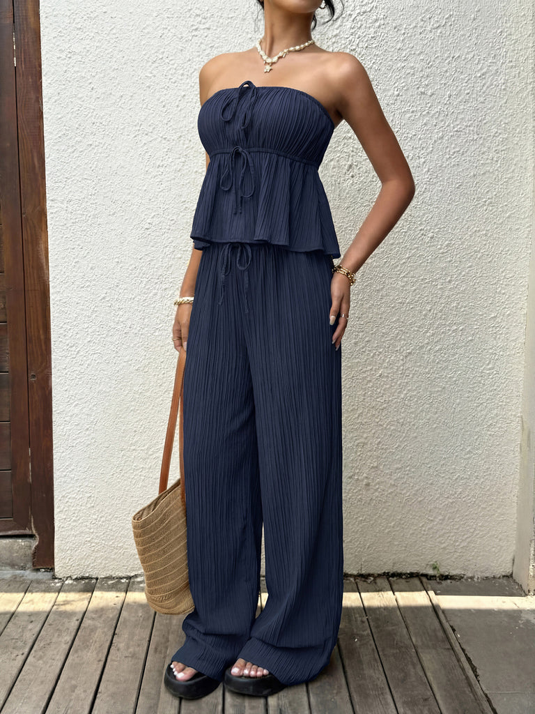 Navy Blue 1950s Vintage Ruffle Two Piece Set 2