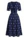Blue 1950s Floral Embroidered Bow Dress