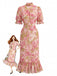 Red 1930s Vintage Floral Ruffle Dress 2