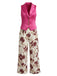 Purplish Red 1950s Vintage Floral V Neck Two Piece Set 1
