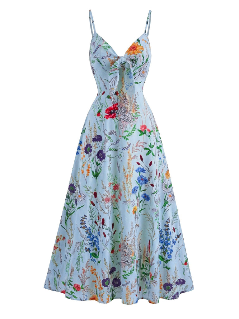 1930s Floral V-Neck Bohemian Bow-Front Slip Dress, vintage dress, retro fashion, floral print - perfect for women who love vintage and retro fashion
