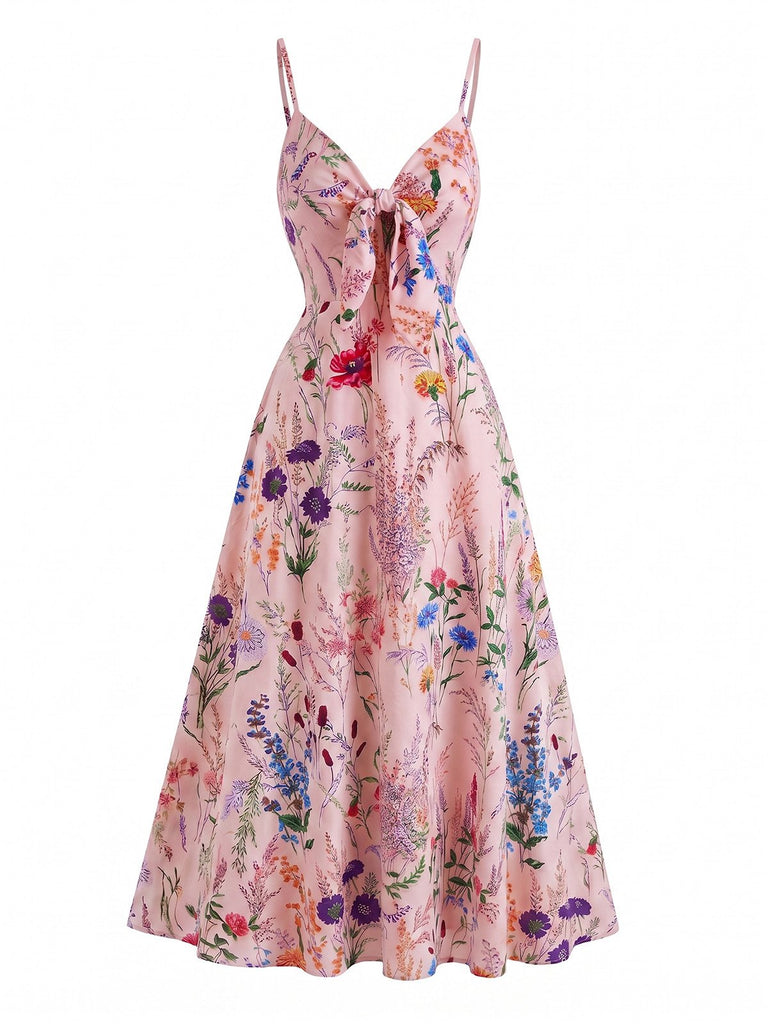 1930s Floral V-Neck Bohemian Bow-Front Slip Dress, vintage dress, retro fashion, floral print - perfect for women who love vintage and retro fashion