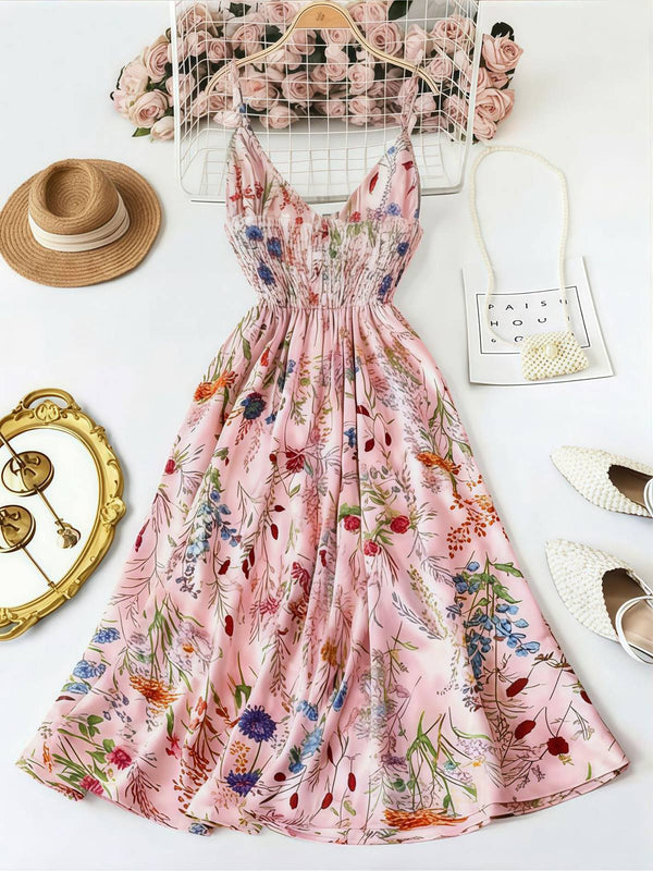 1930s Floral V-Neck Bohemian Bow-Front Slip Dress