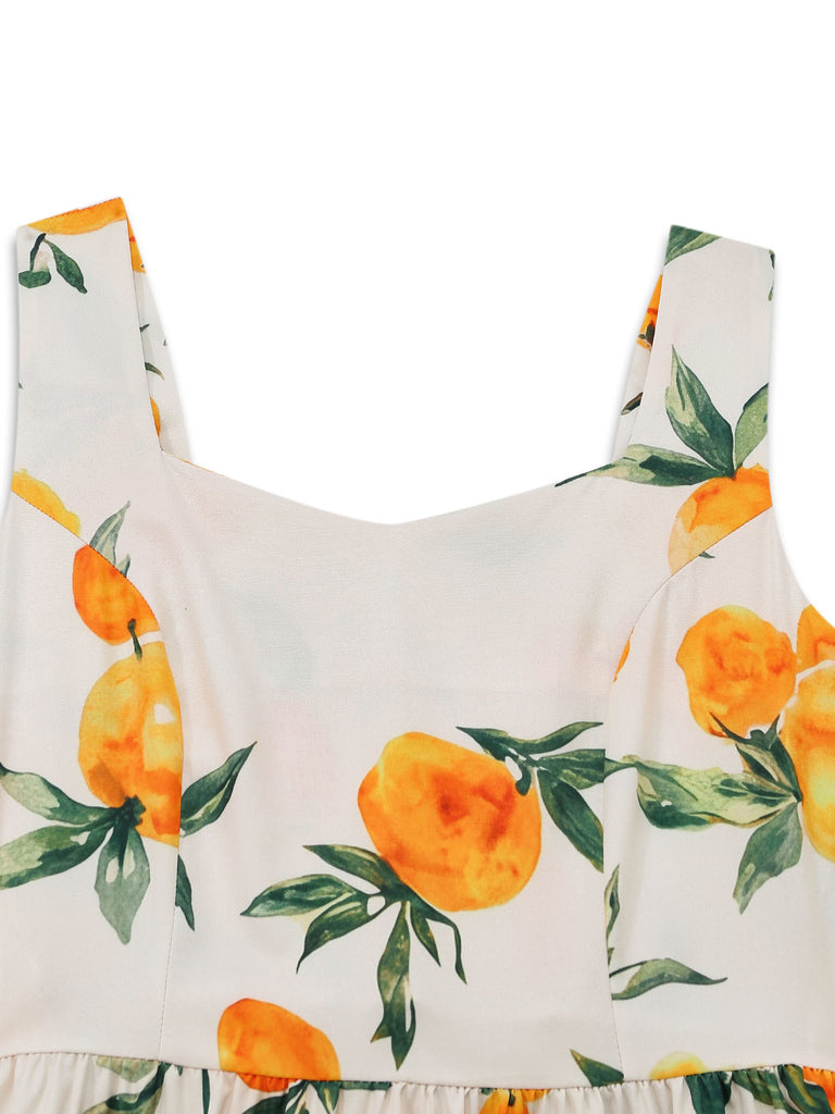 Orange 1950s Vintage Floral V Neck Dress 4