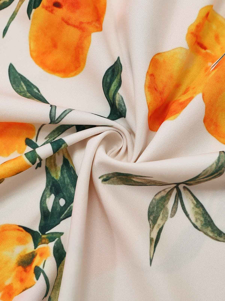 Orange 1950s Vintage Floral V Neck Dress 5