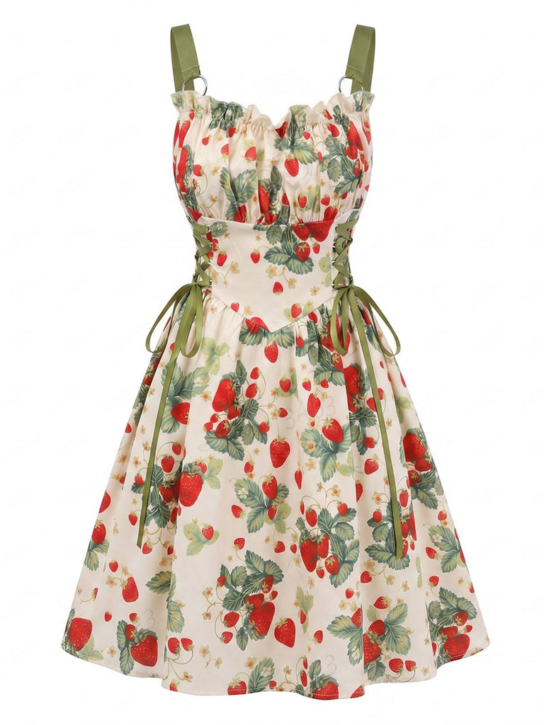 1950s Ruffled Square Neck Sleeveless Floral Print Swing Dress, vintage dress, retro fashion, rockabilly, pin-up fashion - perfect for women who love vintage and retro fashion