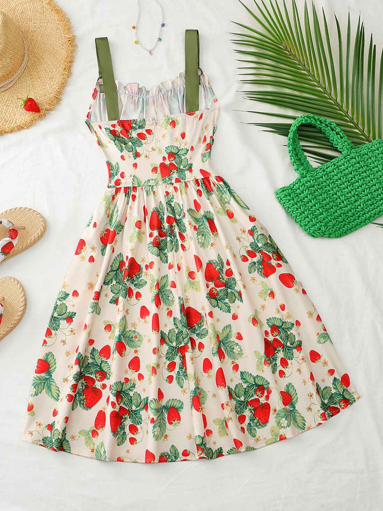 1950s Ruffled Square Neck Sleeveless Floral Print Swing Dress, vintage dress, retro fashion, rockabilly, pin-up fashion - perfect for women who love vintage and retro fashion