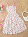 Blue 1950s Ruffled Square Neck Sleeveless Floral Swing Dress