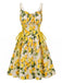Blue 1950s Ruffled Square Neck Sleeveless Floral Swing Dress