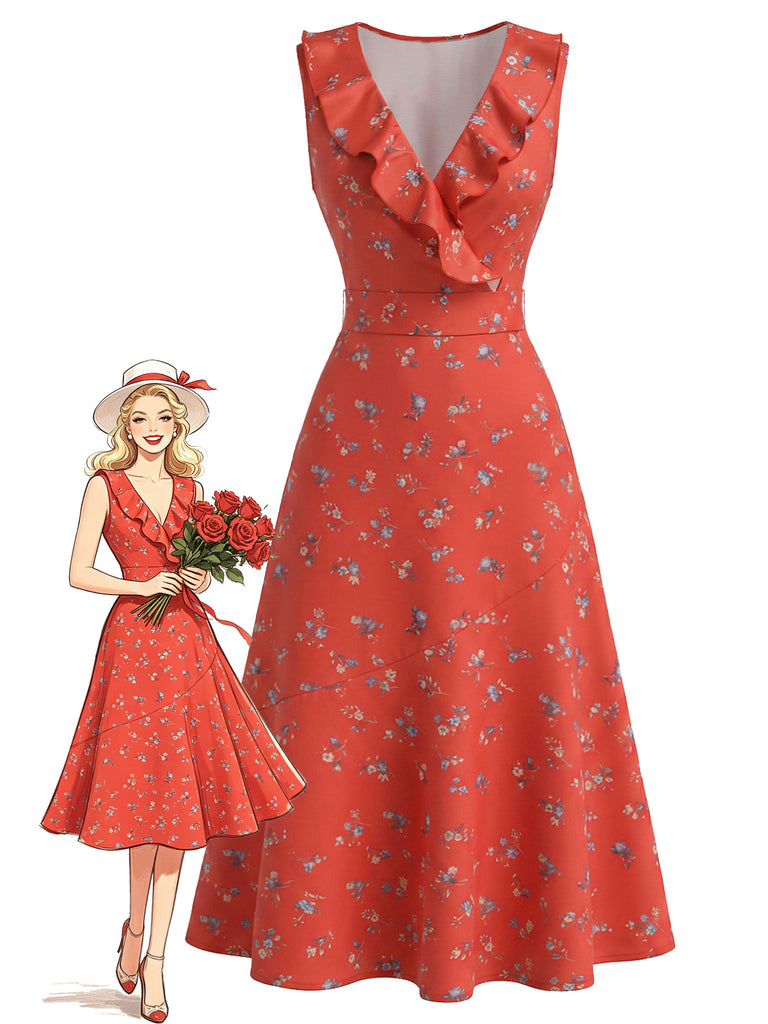 [Pre-Sale] Wine Red 1940s Vintage Retro Dress