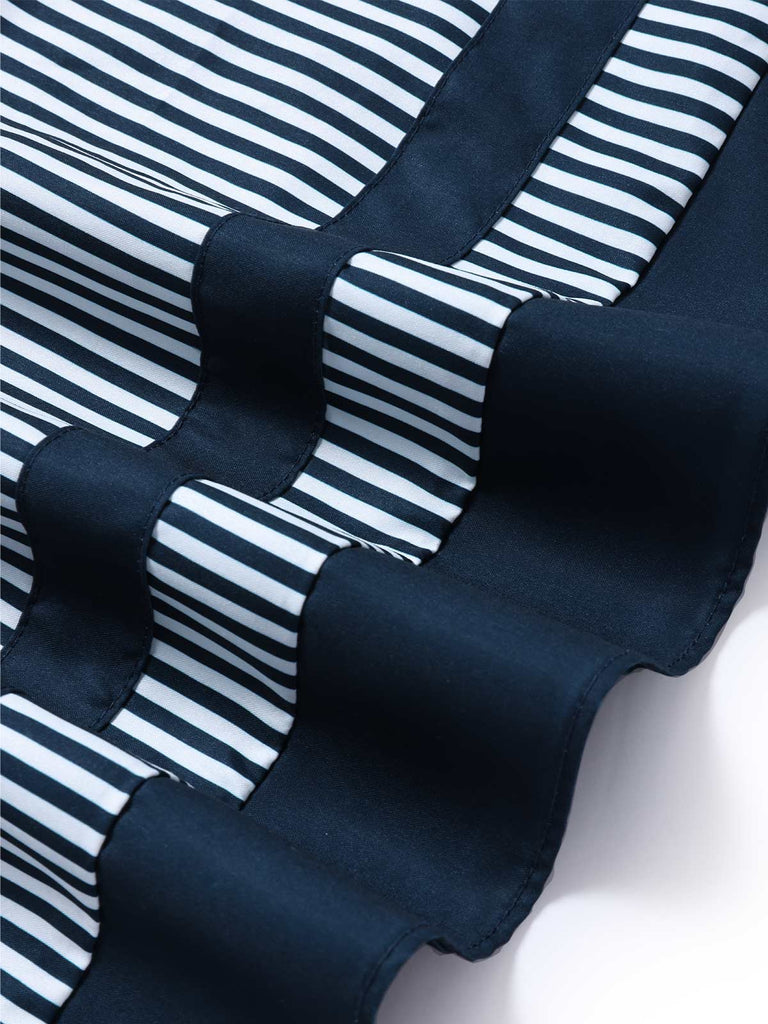 [Pre-Sale] Blue 1940s Striped V-Neck Dress 5