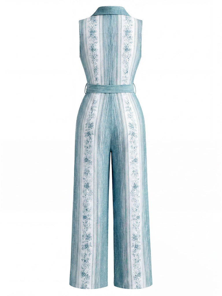 [Pre-Sale] Light Blue 1970s Vintage Floral Striped Jumpsuit 5