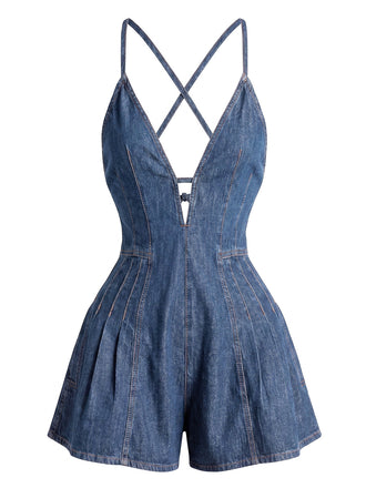 1950s Denim Tie Waist One Piece Romper 4