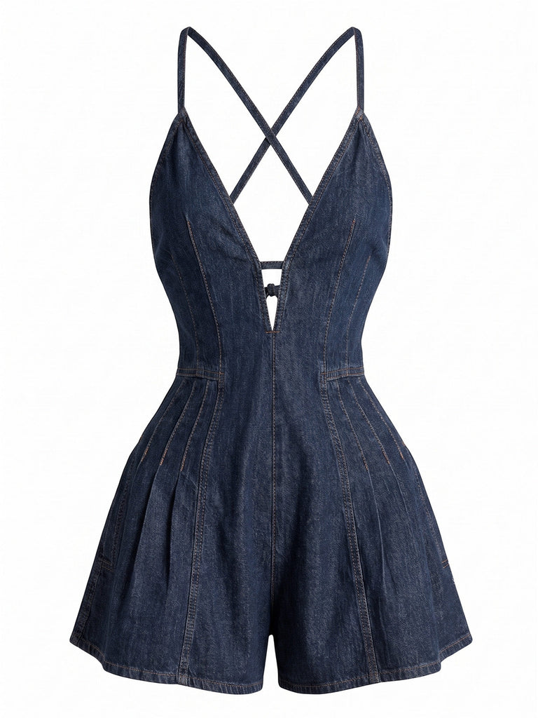 1950s Denim Tie Waist One Piece Romper 5